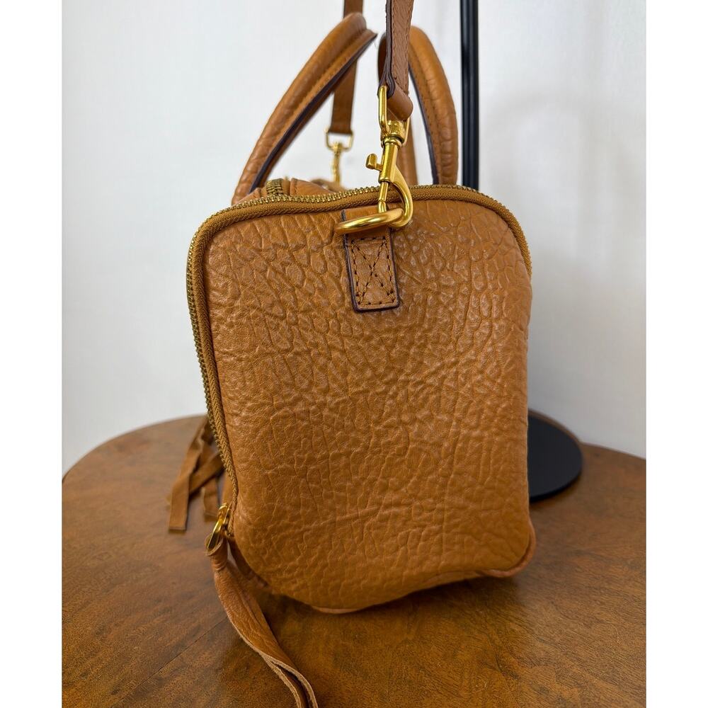 Aimee Kestenberg Caramel Brown Double Zip Leather Satchel Crossbody Handbag - Picture 3 of 12